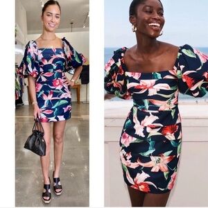 Patbo Puff Sleeve mini Dress XS in midnight navy with florals
